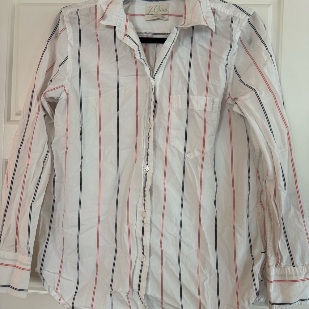 J. Crew White Shirt with Red and Blue Accents